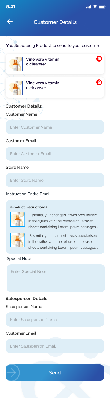 Easy Steps Instruction App account and customer setup screen
