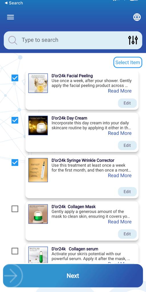 Easy Steps Instruction App product selection screen